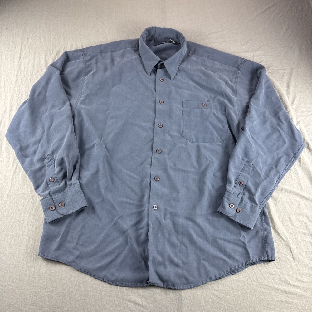 Maxini Collezione Shirt Mens L Blue Long Sleeve Button Up Rayon Vintage Top READ